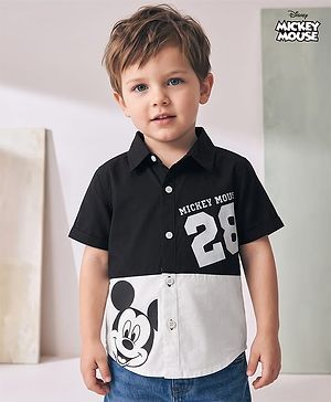 Babyhug Disney Poplin Woven Half Sleeves Cut & Sew Shirt with Mickey Mouse Graphics - Black