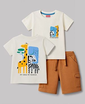 Babyhug Single Jersey Knit Half Sleeves T-Shirt & Shorts Set With Front & Back Animal Print - Multicolor