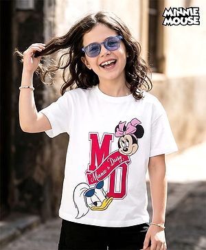 Pine Kids Disney Single Jersey  Knit Half Sleeves T-Shirt With Minnie Mouse & Friends Graphics - White