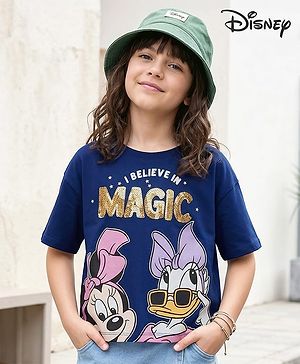 Pine Kids Disney Cotton Knit Half Sleeves T-Shirt With Minnie Mouse & Friends Graphic - Navy Blue