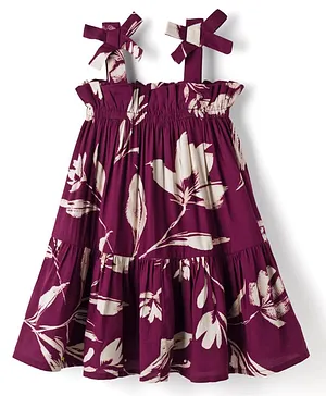 CrayonFlakes Rayon Woven Sleeveless Floral
                      Printed Dress - Burgundy