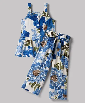 CrayonFlakes Rayon Woven Sleeveless
                              Floral Printed Coordinating Top &
                              Palazzo Set - Off White