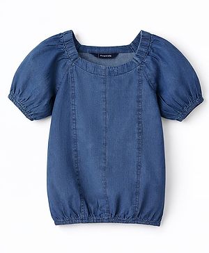 Pine Kids Cotton Woven Puff Sleeve Square Neck Top Blue 4-5 Years