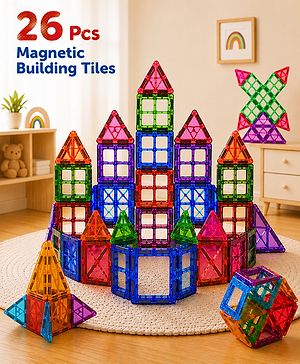 Babyhug Magnetic Tiles for Kid - 26 Pcs| Magnetic Building Blocks| Educational Learning Toy| Learning Educational Brain Toys | Boosts Creativity & Imagination| Strong Durable Magnets| STEAM Learning