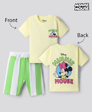 Bonfino Disney Single Jersey Knit Half Sleeves T-Shirt & Striped Shorts With Front & Back Minnie Mouse Graphics - Multicolor