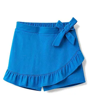 Honeyhap 100% Premium Cotton Knit
                              Above Knee Length Solid Skirt With Bow
                              Applique - Royal Blue