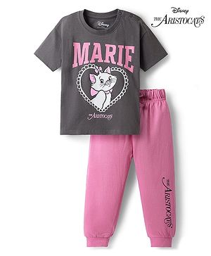 Bonfino Disney Single Jersey Knit Half Sleeves T-Shirt & Pyjama Night Suit With Marie Graphics - Multicolor