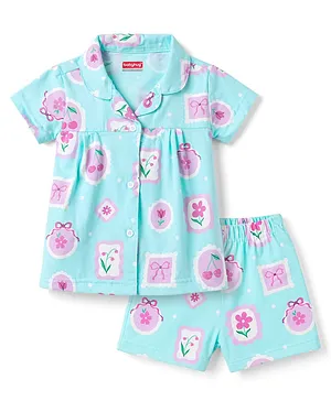 Babyhug Cotton Knit Half Sleeves
                              Shirt & Shorts Co-ord Night Suit with
                              Floral Print - Blue