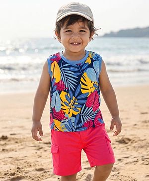 Babyhug Single Jersey Knit Sleeveless Striped T-Shirt & Shorts Set - Multicolor