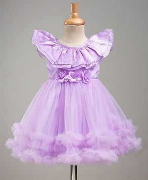 Babyhug Tussor Woven Frill Sleeves Party Frock With Corsage -Lavender