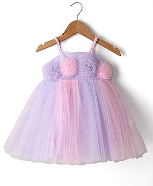 Babyhug Mesh Woven Sleeveless Party Dress With Floral Corsage - Lavender