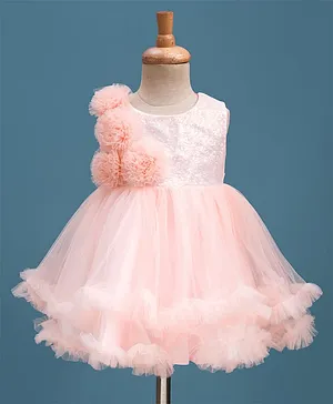 Babyhug Mesh Woven Fit & Flare
                              Party Dress With Sequin Detailing &
                              Corsage - Peach