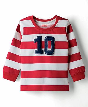 Babyhug Cotton Knit Full Sleeves Striped T-Shirt with Ten Patch Detailing - Multicolor