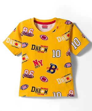 Babyhug Cotton Knit Half Sleeves T-Shirt With Text Print - Multicolor