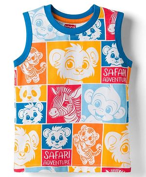 Babyhug Cotton Knit Sleeveless Tank T-Shirt with Animal Print - Multicolor