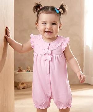 Babyoye 100% Cotton Interlock Knt
                              With Eco Jiva Finish Solid Dyed Half
                              Sleeves Rompers - Pink