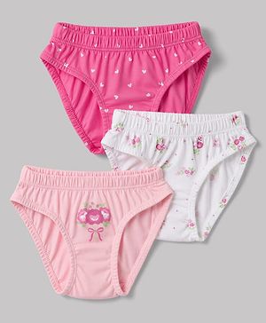 Babyhug 100% Cotton Single Jersey Knit Panties With Heart and Floral Print Pack of 3 -Pink,White