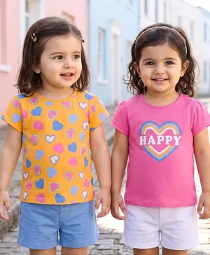 Babyhug Cotton Knit Half Sleeves
                              T-Shirts With Heart & Text Print Pack
                              of 2 - Multcolor