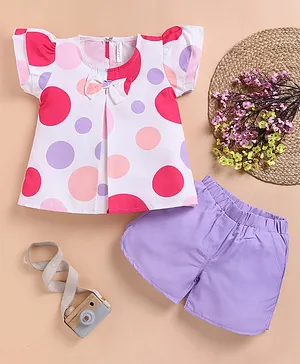 TOONYPORT Cotton Knit Half Sleeves
                              Dots Printed Top With Shorts Set - Multi
                              Colour