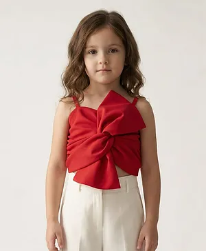 Taffykids Woven Sleeveless Bow
                              Applique Detailed Crop Top - Red
