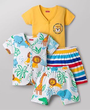 Babyhug Cotton Knit Half Sleeves Co-Ords T-Shirt & Shorts Night Suit Animal Print Pack of 2 - Multicolour