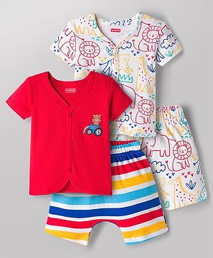 Babyhug Cotton Knit Half Sleeves Co-Ords T-Shirt & Shorts Night Suit Animal Print Pack of 2 - Multicolour