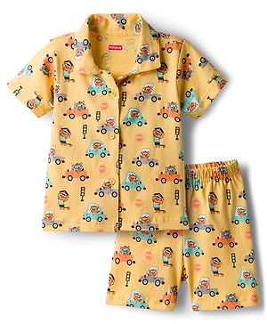 Babyhug Cotton Knit Half Sleeves Shirt & Shorts Co-ord Night Suit With Tiger Print - Orange