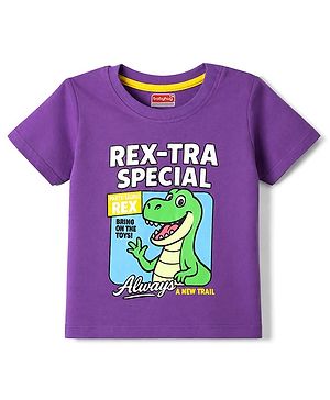 Babyhug 100% Cotton Knit Half Sleeves T-Shirt With Dino Print - Purple