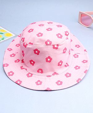 Babyhug Cotton Woven Summer Hat With Floral Print Pink - Diameter 14 cm