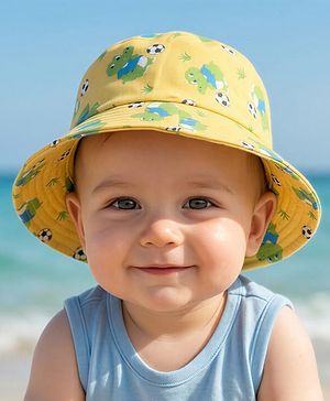Babyhug Cotton Woven Summer Hat With Crocodile Print Yellow - Diameter 16 cm