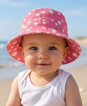 Babyhug Cotton Woven Summer Hat With Floral Print Pink - Diameter 14 cm