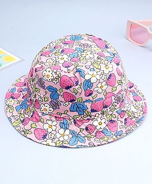 Babyhug Cotton Woven Summer Hat With Floral Print Pink - Diameter 14 cm