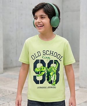 Pine Kids Cotton Knit T-Shirt with Graphic Print Round Neck Half Sleeves Limegreen 4-5 Years