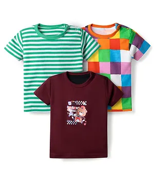 Kidi Wav Pack of 3 Half Sleeves
                              Striped & Chekerboard Printed Tees -
                              Multi Colour