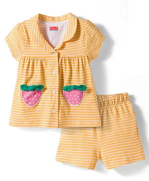Babyhug Cotton Knit Half Sleeves
                              Front Open Top & Shorts Night Suit Set
                              - Orange