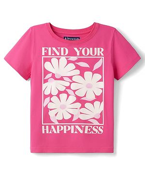 Pine Kids Cotton Knit T-Shirt Half Sleeves Round Neck Graphic Pink 4-5 Years