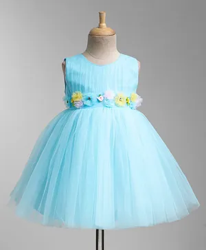 Babyhug Woven Sleeveless Fit &
                              Flare Mesh Party Dress with Corsage
                              Detailing - Light Blue