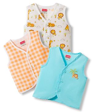 Babyhug 100% Cotton Woven Sleeveless Checks & Animal Printed Jhablas Pack of  3 - Multicolour