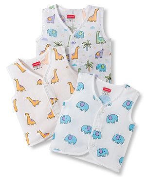 Babyhug 100% Cotton Cambric Woven Sleeveless Front Open Jhablas With Animal Print Pack of 3 - Multicolor