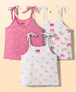 Babyhug 100% Cotton Cambric Woven Shoulder Tie Knot Sleeveless Jhablas With Bow Floral & Heart Print Pack of 3 - Multicolor