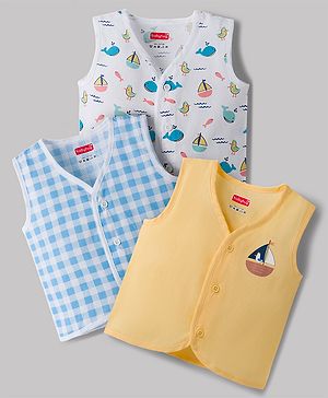 Babyhug 100% Cotton Cambric Woven Sleeveless Front Open Jhablas With Sea Life Print Pack of 3 - Multicolor