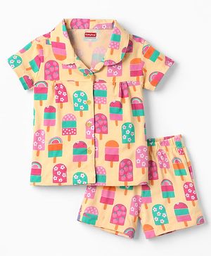 Babyhug Cotton Knit Half Sleeves Co-Ord Top & Shorts Night-Suit With Ice-Cream Print - Multicolor