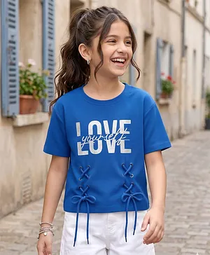 Pine Kids Cotton Knit Half Sleeves
                              T-Shirt With Love Yourself Print - Royal
                              Blue