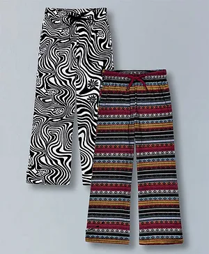 Plum Tree 100% Cotton Knit Pack Of 2
                              Floral & Abstract Printed Wide Leg
                              Pants - Multi Colour