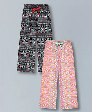 Plum Tree 100% Cotton Knit Pack Of 2
                              Abstract Printed Wide Leg Pants - Black
                              & Pink