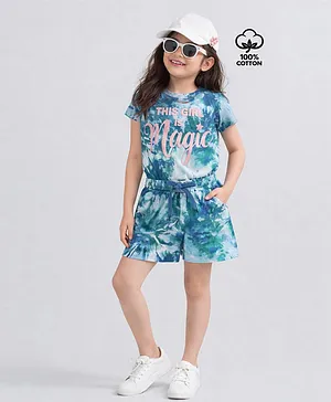 Plum Tree 100% Cotton Knit Half
                              Sleeves Tie Dye Coordinating Top &
                              Shorts Set - Blue