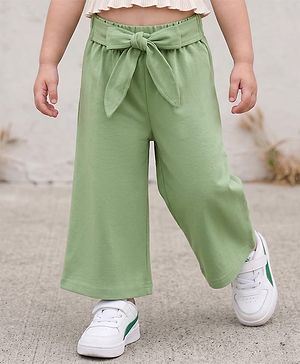 Babyhug Single Jersey Knit Full Length Solid Palazzo With Applique - Olive Green