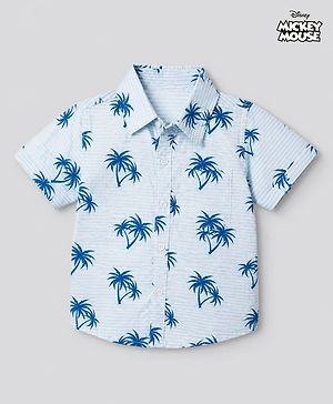 Babyhug Disney 100 % Cotton Woven Poplin Printed Shirt with Half Sleeves and Mickey Mouse Print in Blue
