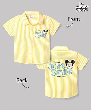 Babyhug Disney 100% Cotton Poplin Woven Half Sleeves Shirt With Mickey Mouse Print - Yellow