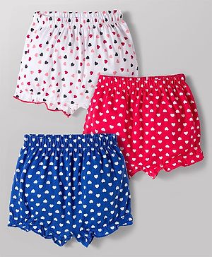 Babyhug 100% Cotton Knit Bloomers With Heart Print Pack of 3 - Multicolor